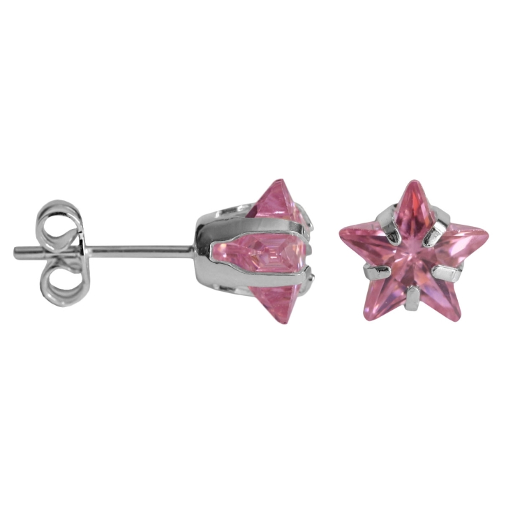 Ohrstecker 925 Sterling Silber mit Zirkonia Stern in pink