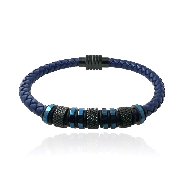 MARTIN1985 Blaues Kunstleder Armband geflochten Unisex Damen Herren mit magnetischem Edelstahlverschluss schwarz Geschenkverpackung