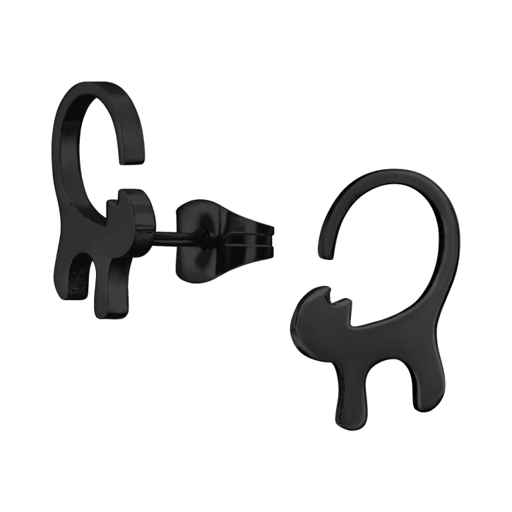 Ohrringe Ohrstecker 316L Chirurgenstahl Katze in schwarz