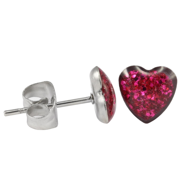 Ohrstecker Chirurgenstahl glitzerndes Herz Fuchsia