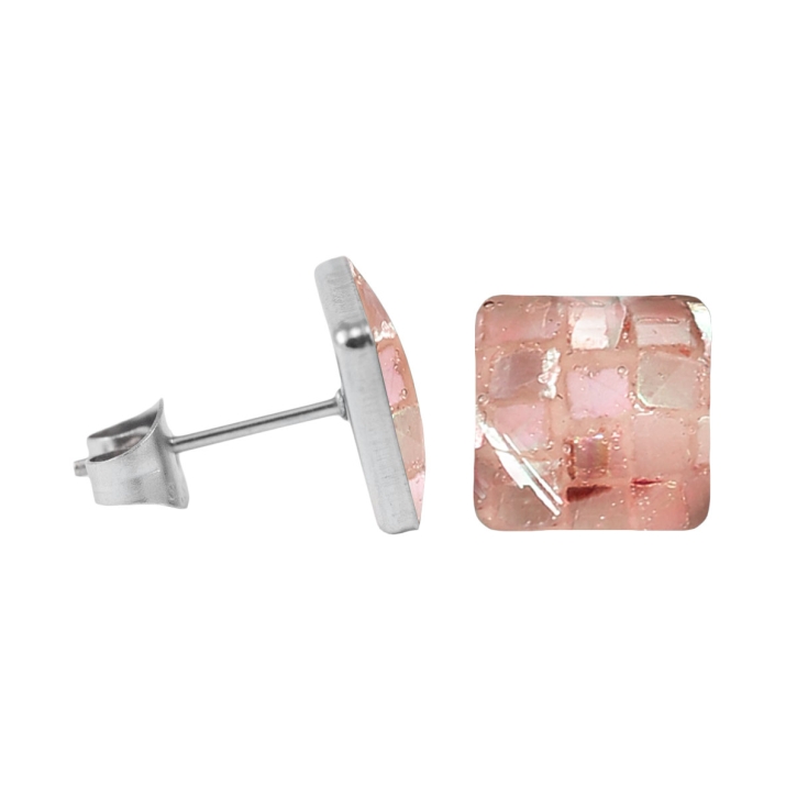 Chirurgenstahl Ohrstecker mit Mosaik Quadrat in pink 9 mm