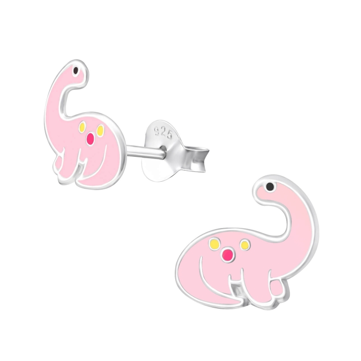 Kinder Brontosaurus Dinosaurier Ohrringe 925er Sterling Silber Ohrstecker in pink