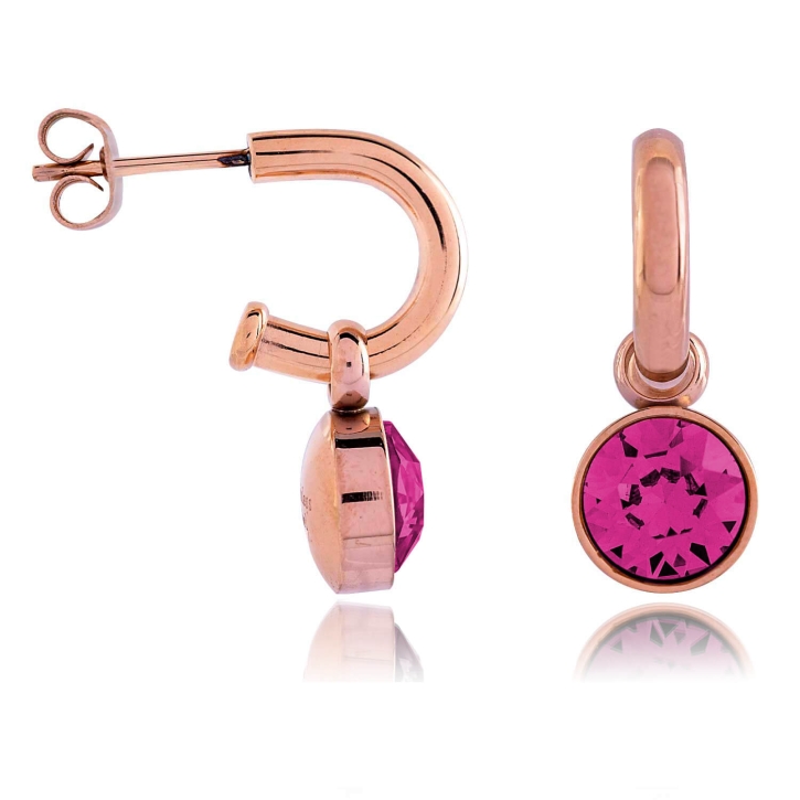 Edelstahl Steckcreolen Ohrringe rosévergoldet mit Swarovski Elements Kristall in fuchsia