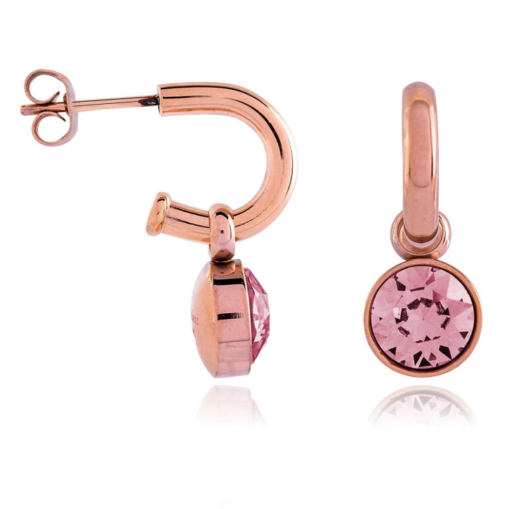 Edelstahl Steckcreolen Ohrringe rosévergoldet mit Swarovski Elements Kristall in pink