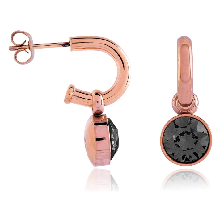 Edelstahl Steckcreolen Ohrringe rosévergoldet mit Swarovski Elements Kristall in schwarz