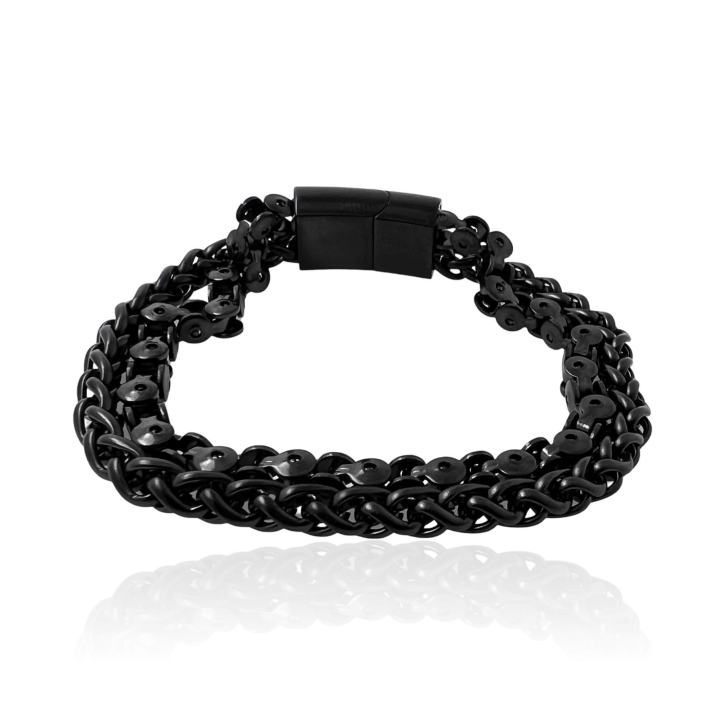 MARTIN1985 Schwarzes Edelstahl Kettenglieder Armband Unisex Damen Herren mit magnetischem Edelstahlverschluss Geschenkverpackung