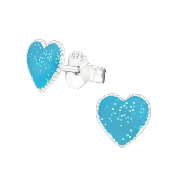 Kinderohrringe Ohrstecker 925 Sterling Silber Herzen in blau-glitter