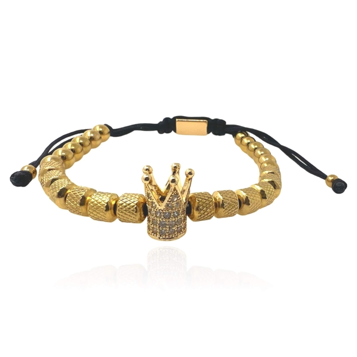 MARTIN1985 Modisches Edelstahl Damen Armband goldfarben Krone mit Zirkoniasteinen Geschenkverpackung