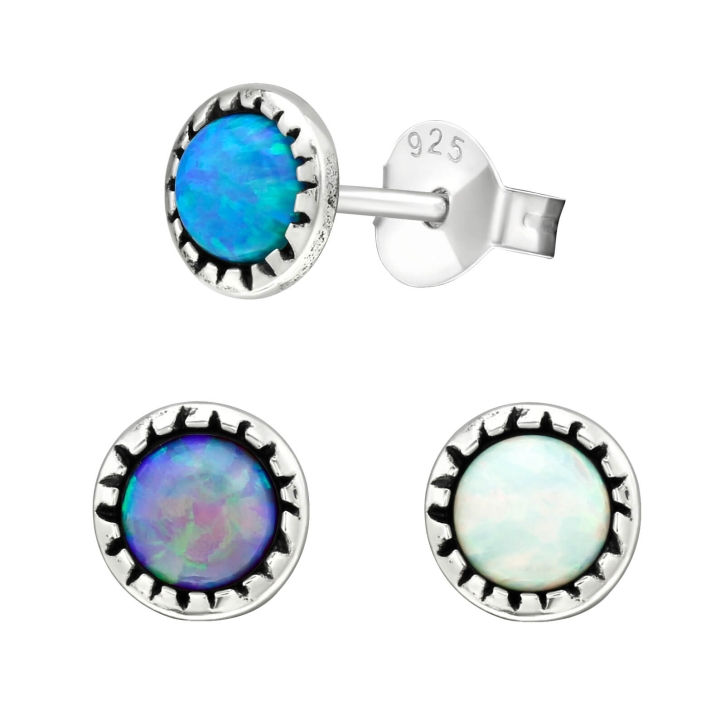 Ohrringe Ohrstecker 925 Sterling Silber 5mm mit synthetischem Opal in verschiedenen Farben