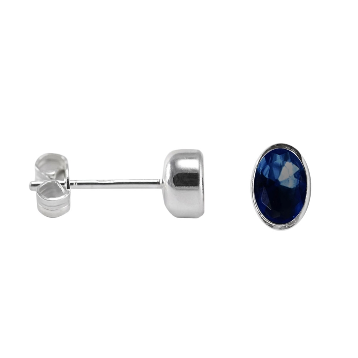 925 Sterling Silber Ohrstecker mit ovalem Zirkonia in blau