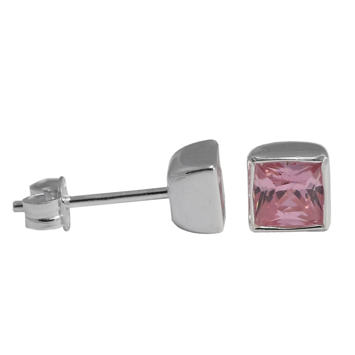 Ohrstecker 925 Sterling Silber mit viereckigen Zirkonia in pink