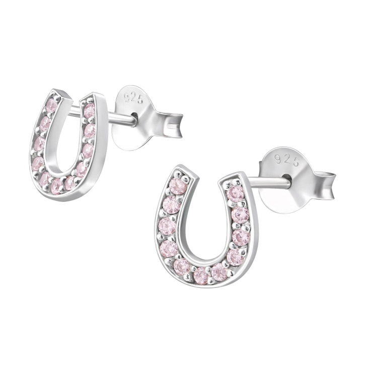 Ohrringe 925 Sterling Silber Ohrstecker Hufeisen mit Zirkoniasteinen in pink