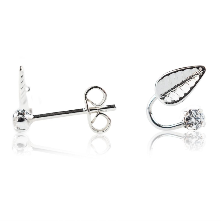 Ohrstecker 925 Sterling Silber mit Blatt und Zirkonia in transparent