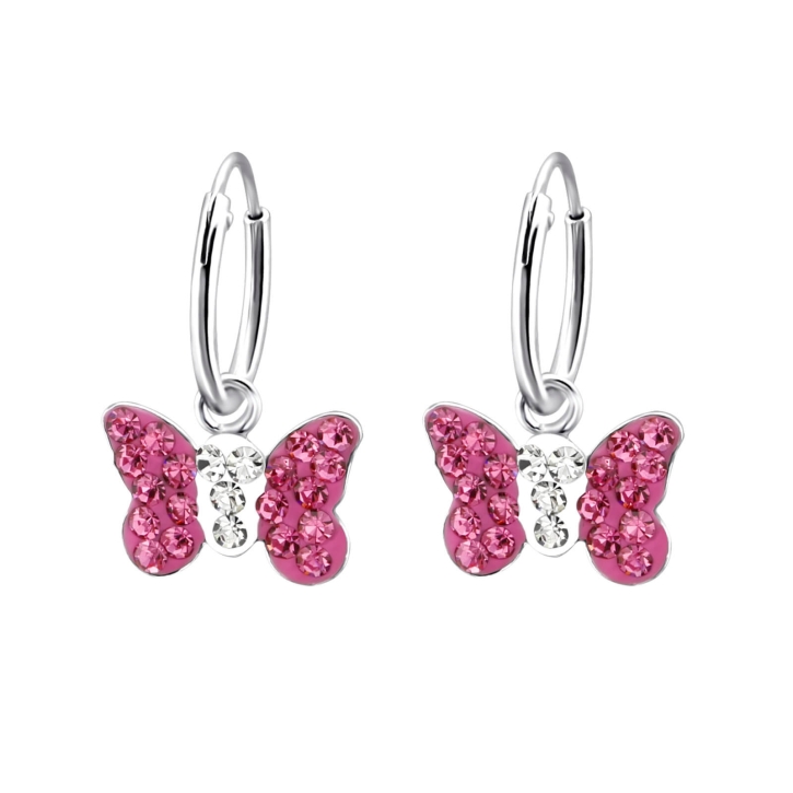 Kinderohrringe Creolen 925 Sterling Silber Schmetterlinge in pink