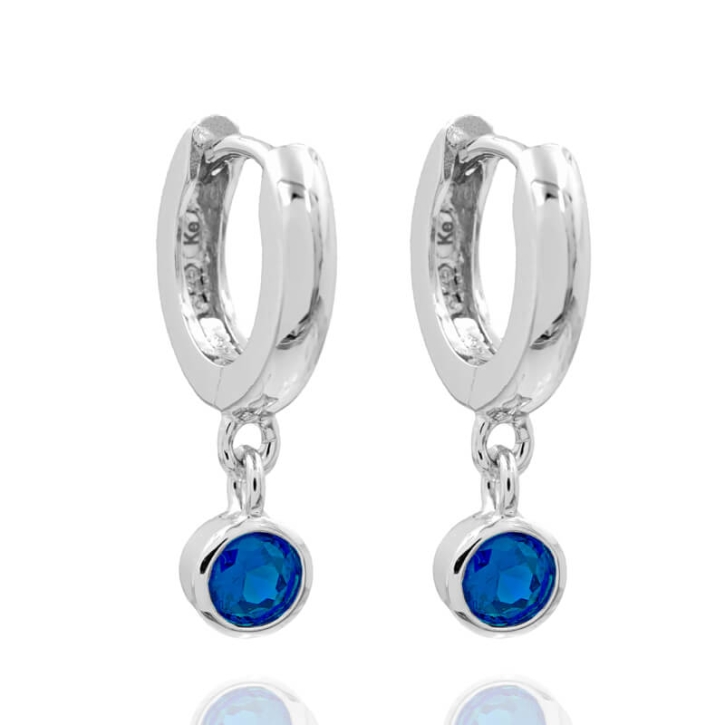 925 Sterling Klappcreolen Ohrringe 12mm mit Zirkonia in blau