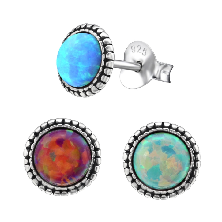 Ohrringe Ohrstecker 925 Sterling Silber 7mm mit synthetischem Opal in verschiedenen Farben