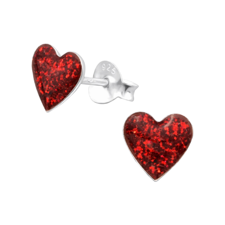 Ohrringe Ohrstecker 925 Sterling Silber mit Glitter-Herz in rot