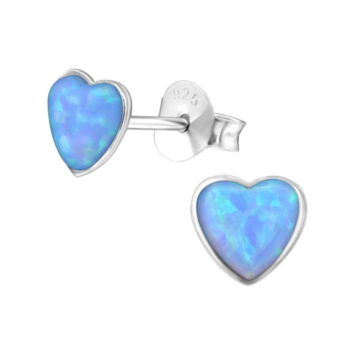 925 Sterling Silber Ohrstecker Herz synthetischer Opal in blau