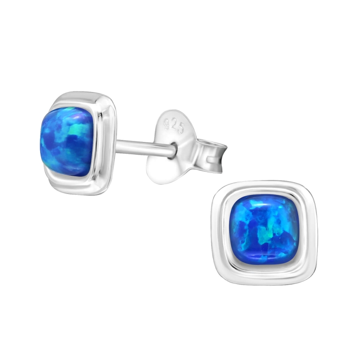 Ohrringe Ohrstecker 925 Sterling Silber Quadrat mit synthetischem Opal in blau