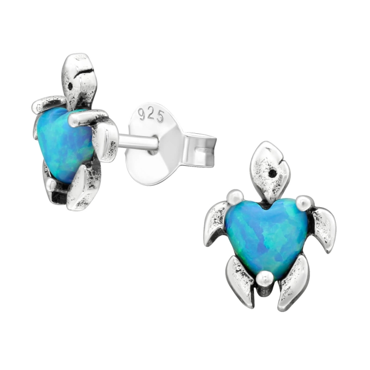 Ohrstecker Ohrringe 925 Sterling Silber Schildkröte mit synthetischem Opal