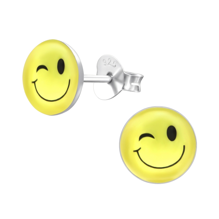 Ohrringe Ohrstecker 925 Sterling Silber zwinkernder Smiley