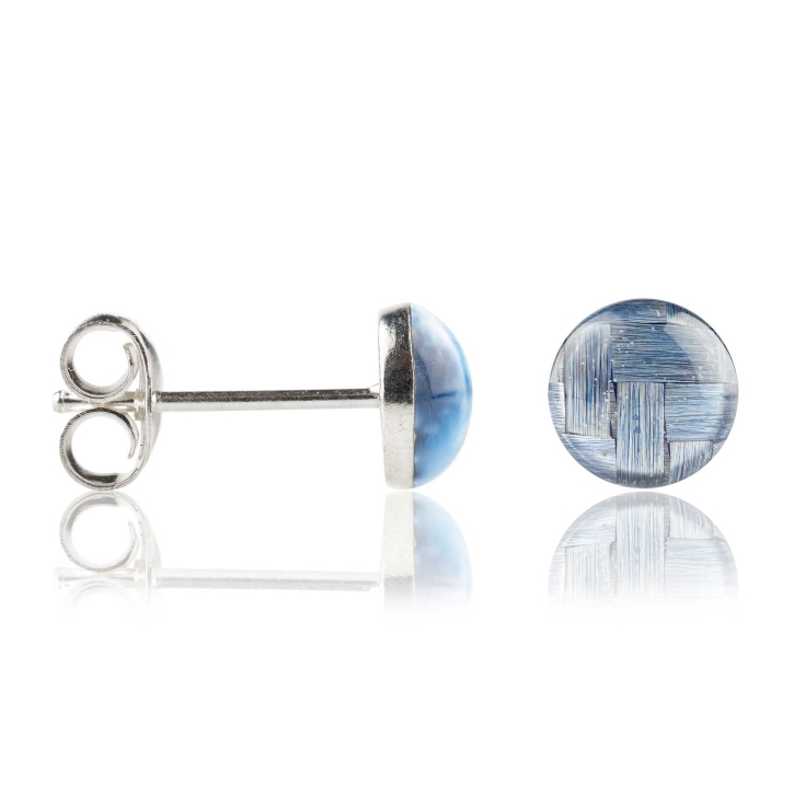 925 Sterling Silber Ohrstecker Carbonfaser in hellblau