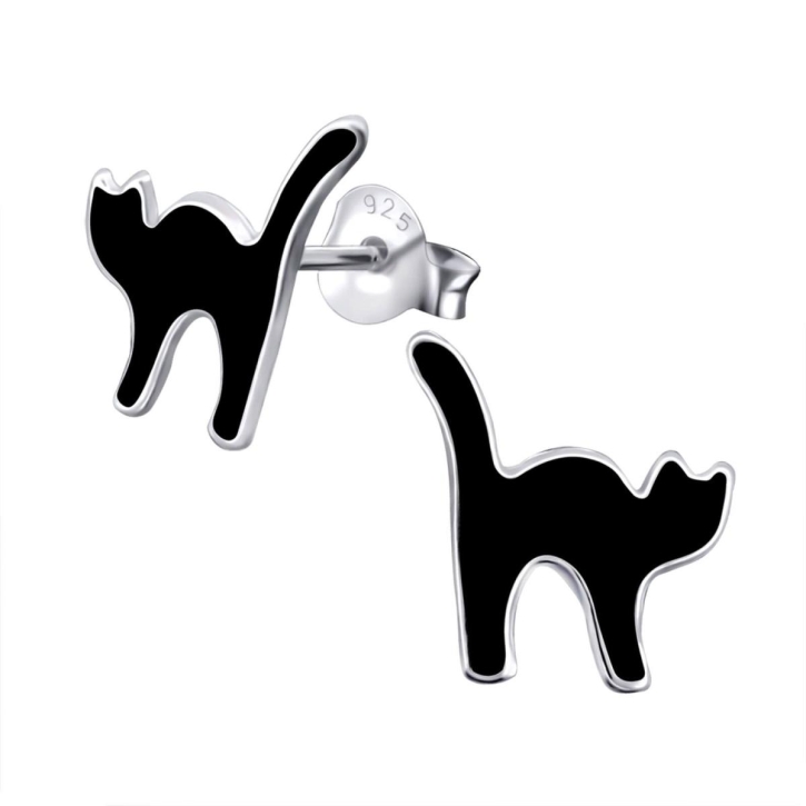 925 Sterling Silber Ohrstecker Katzen in schwarz