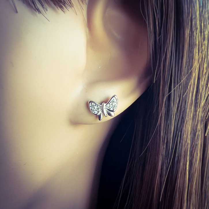 Zirkonia Farben verschiedenen Ohrringe Sterling mit in 925 Schmetterling Ohrstecker Silber