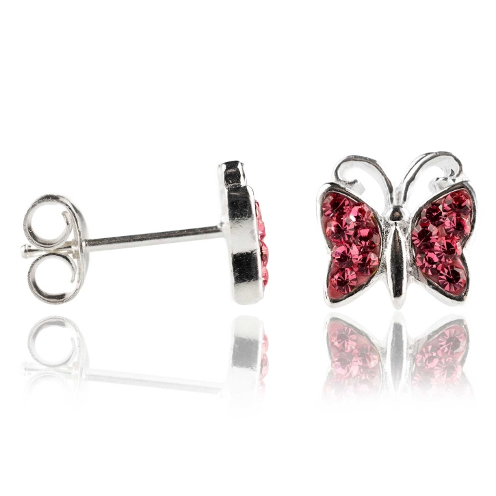 Ohrstecker 925 Sterling Silber Schmetterling mit Zirkonia in rosa