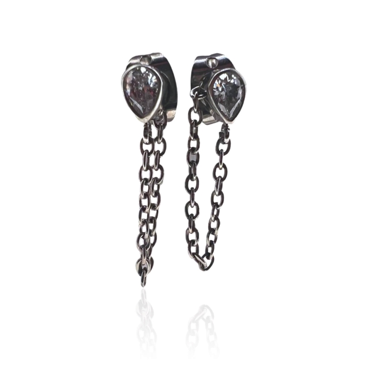 Titan Ohrringe Ohrstecker Ear Jacket silber mit Kristalltropfen und Kette