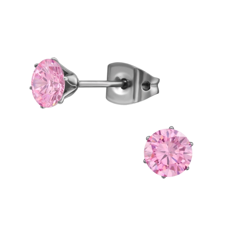 Titan Ohrringe Ohrstecker mit Zirkonia in pink 5mm