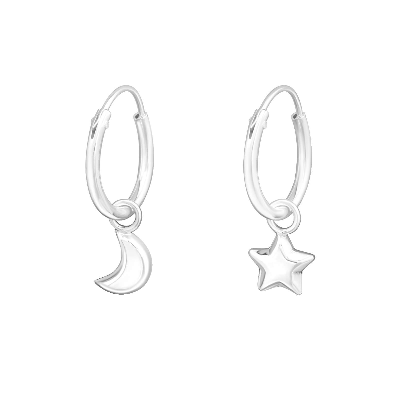 Creolen Ohrringe 925 Sterling Silber Stern mit und Mond