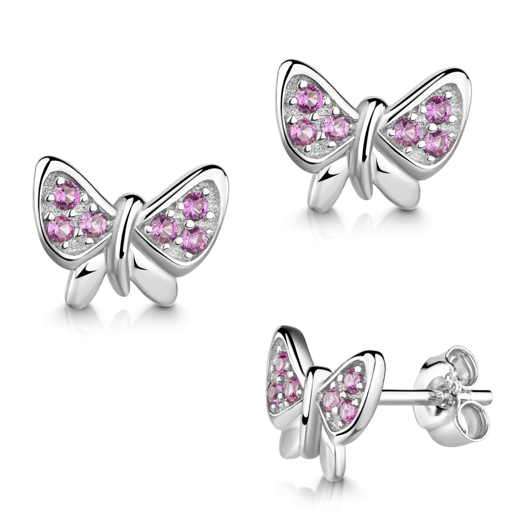 in mit Farben 925 Ohrstecker Schmetterling Ohrringe verschiedenen Sterling Silber Zirkonia