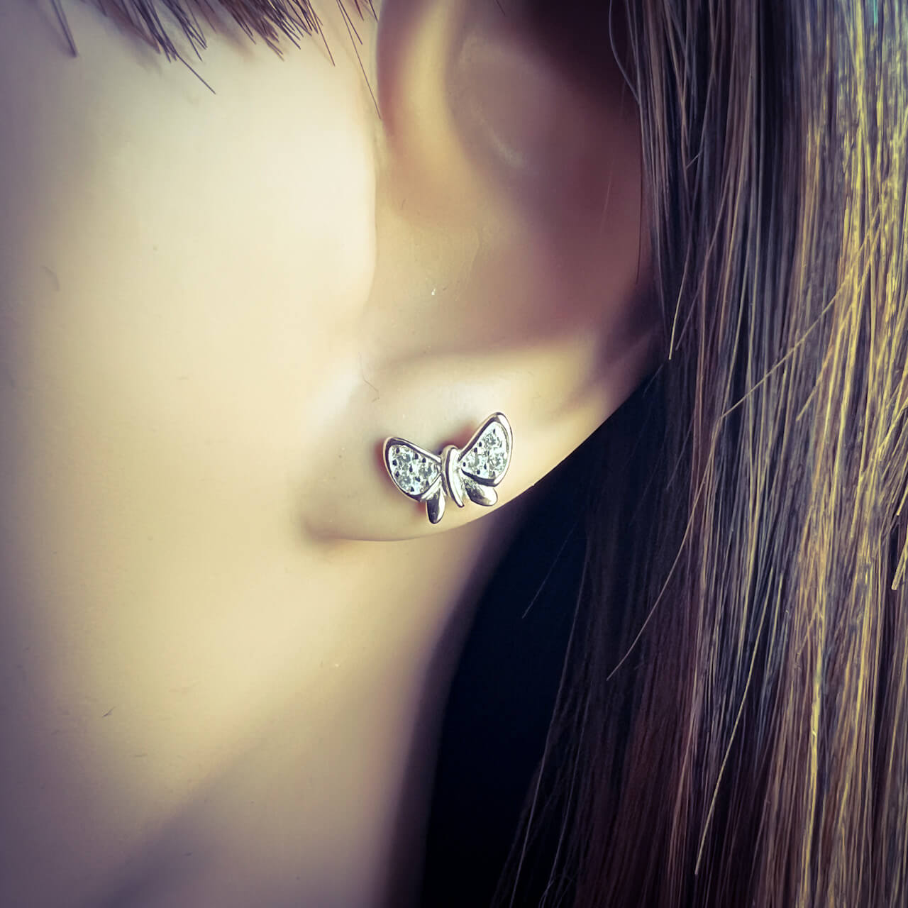 Ohrringe Ohrstecker 925 Sterling Silber mit Farben in Zirkonia verschiedenen Schmetterling
