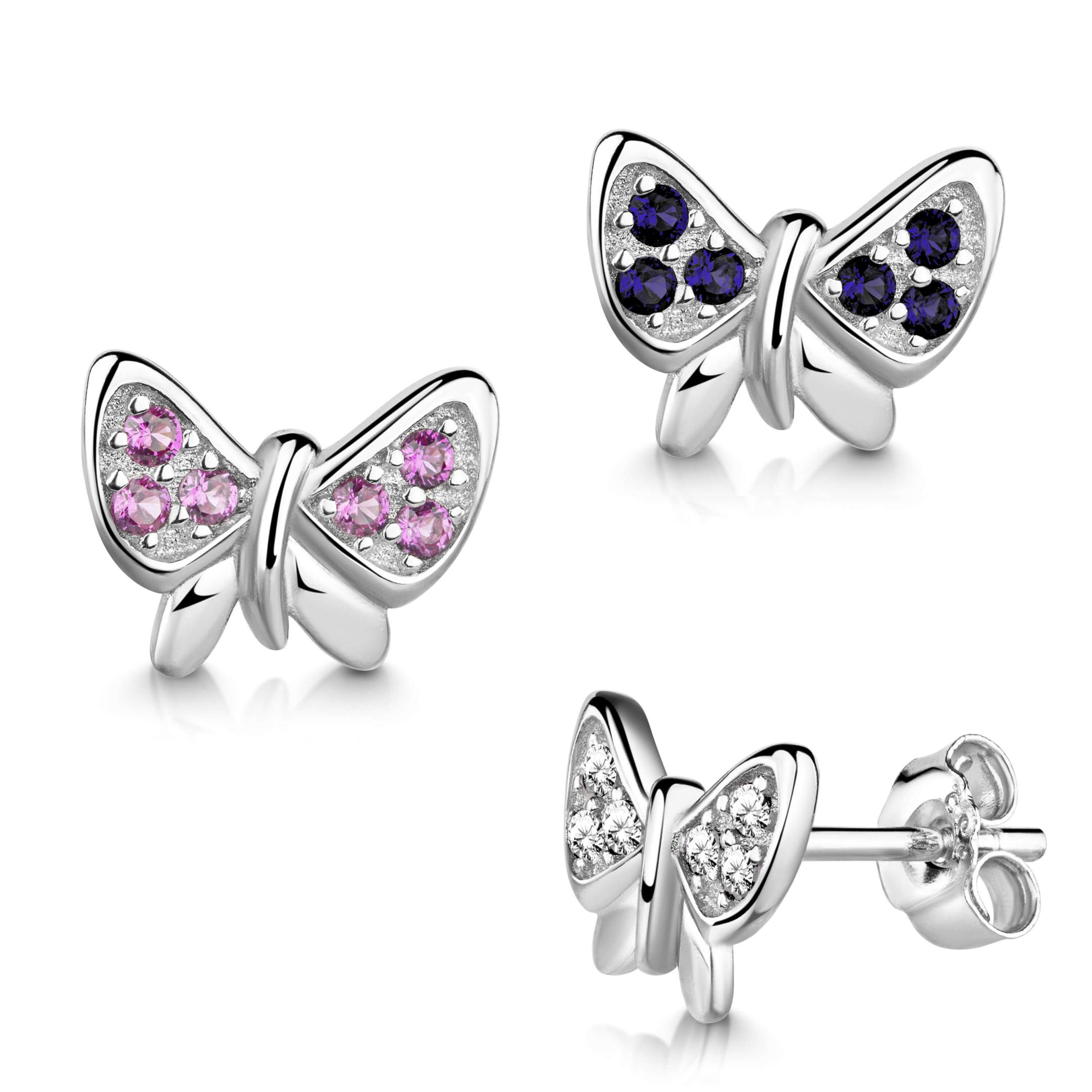 Farben Silber verschiedenen in Schmetterling Sterling Ohrringe Zirkonia mit 925 Ohrstecker