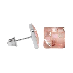 Chirurgenstahl Ohrstecker mit Mosaik Quadrat in pink 9 mm