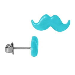 Chirurgenstahl Ohrstecker mit Schnurrbart Acryl Mustache in hellblau