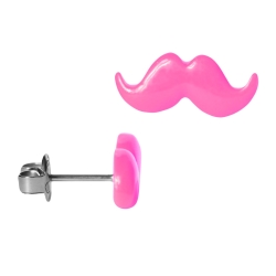 Chirurgenstahl Ohrstecker mit Schnurrbart Acryl Mustache in pink