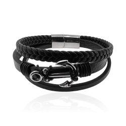 MARTIN1985 Hochwertiges Echtleder Anker Armband Unisex Damen Herren mit magnetischem Edelstahlverschluss Geschenkverpackung