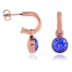 Edelstahl Steckcreolen Ohrringe rosévergoldet mit Swarovski Elements Kristall in blau