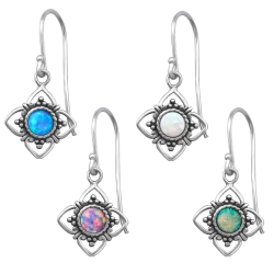 Ohrringe 925 Sterling Silber Ohrhaken Ohrhänger Blume mit synthetischem Opal