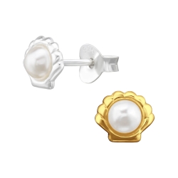 Ohrringe Ohrstecker vergoldet 925 Sterling Silber Meeresmuschel mit synthetischer Perle