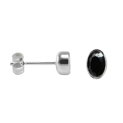 925 Sterling Silber Ohrstecker mit ovalem Zirkonia in schwarz