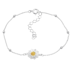 MARTIN1985 Hochwertiges 925 Sterling Silber Armband Kette mit Gänseblümchen Damen mit Geschenkverpackung