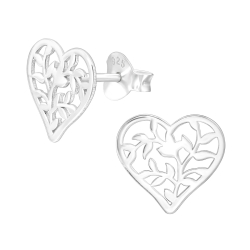 Ohrringe Ohrstecker 925 Sterling Silber Herz mit floralem Muster