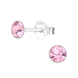 Ohrringe 925 Sterling Silber Ohrstecker mit Kristall 4mm in rosa