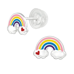 Kinder Ohrringe Ohrstecker 925 Sterling Silber Regenbogen mit Herz