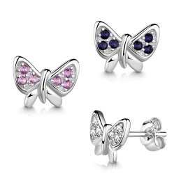 Silber Schmetterling in verschiedenen Ohrringe Zirkonia mit Farben Sterling 925 Ohrstecker