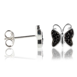 Ohrstecker 925 Sterling Silber Schmetterling mit Zirkonia in schwarz