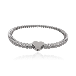 MARTIN1985 Dehnbares Damen Tennisarmband Herz 925 Sterling Silber 19cm Zirkonia mit Geschenkverpackung